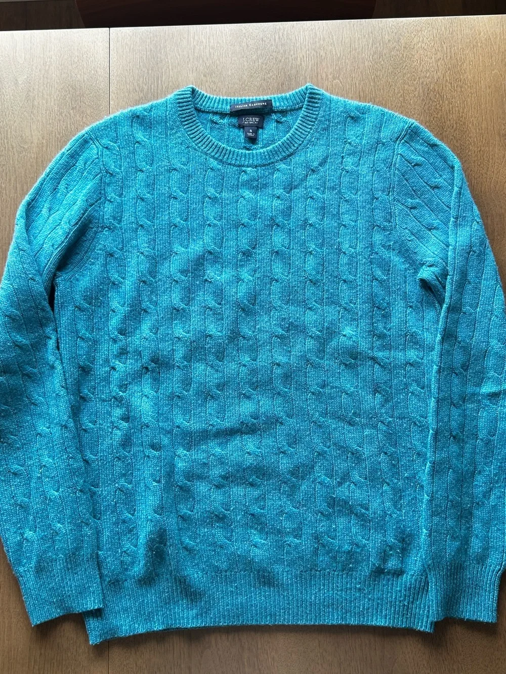 J. Crew Teal Cable-Knit Crewneck Sweater